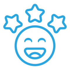 Smiling face with stars above it.