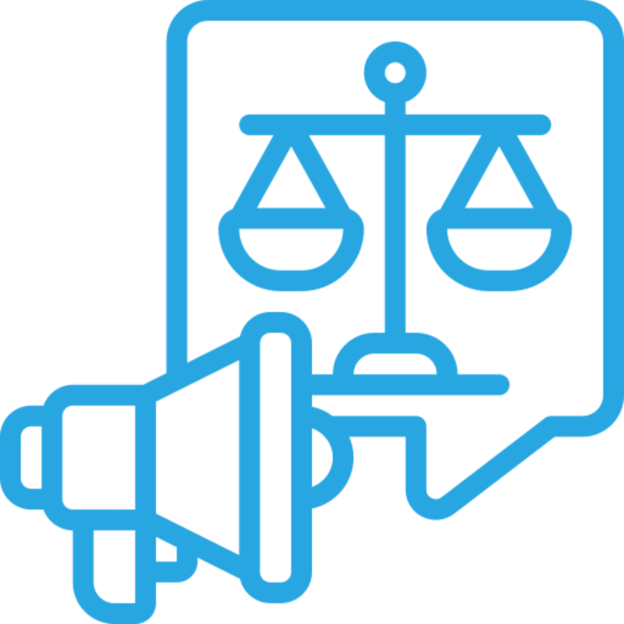 Megaphone with scales of justice icon.