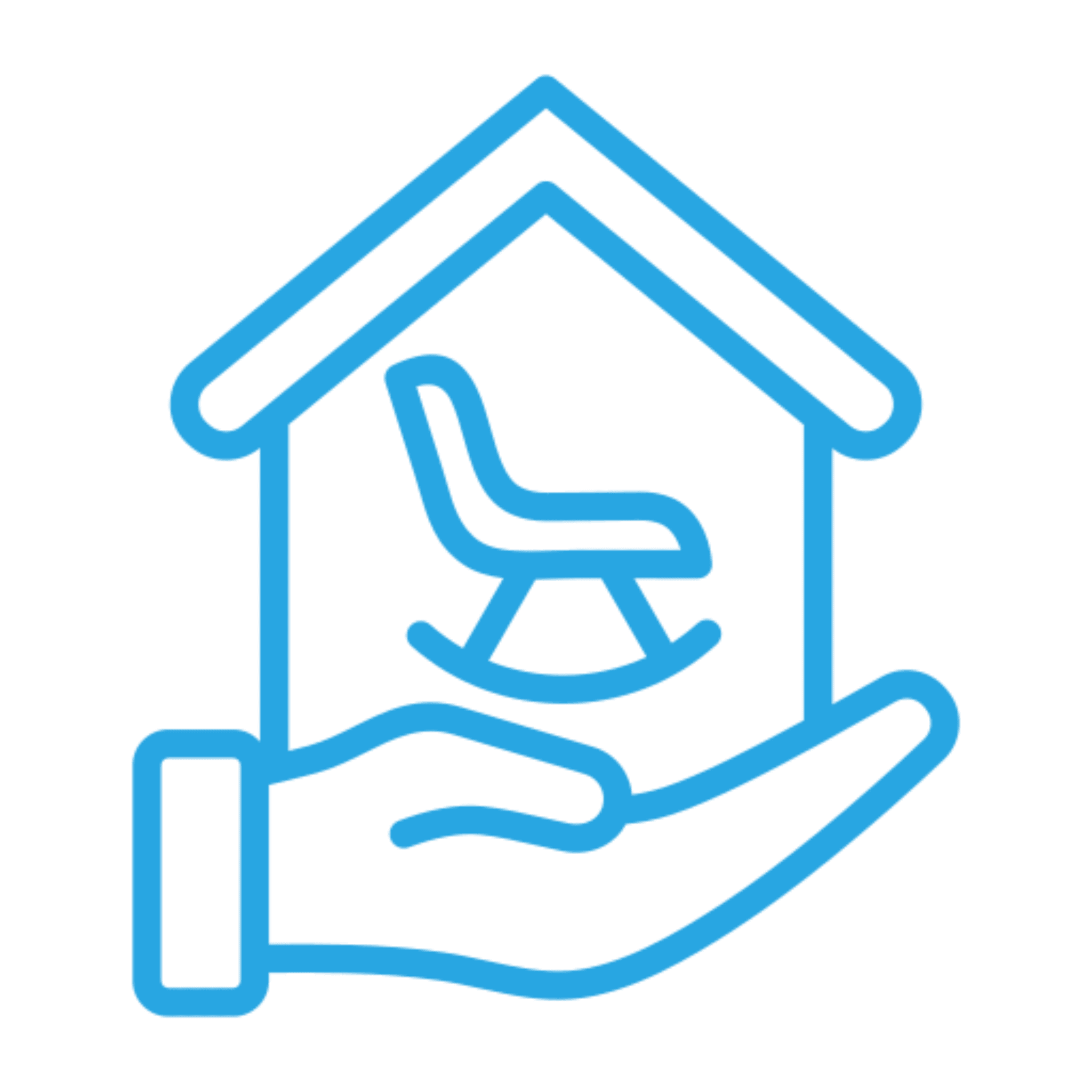 Hand holding house with rocking chair.