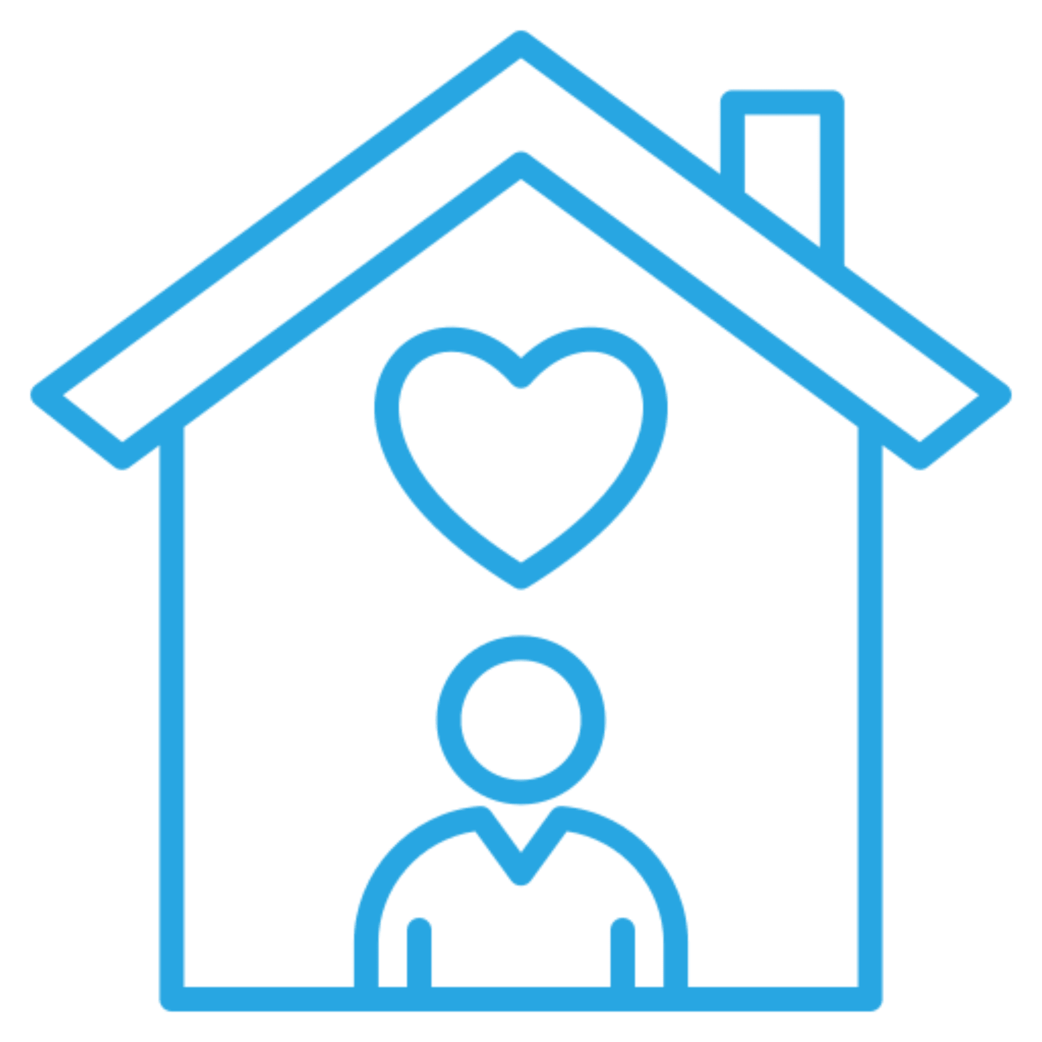 House icon with heart and person inside.